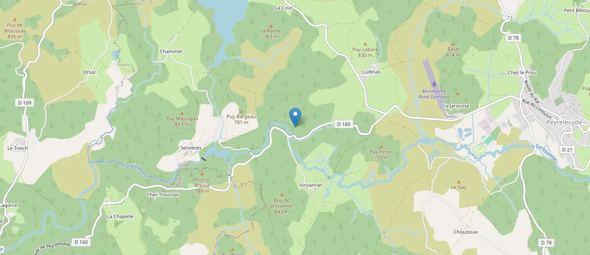 Carte de Peyrelevade (Corrèze), où se trouve la chatterie
